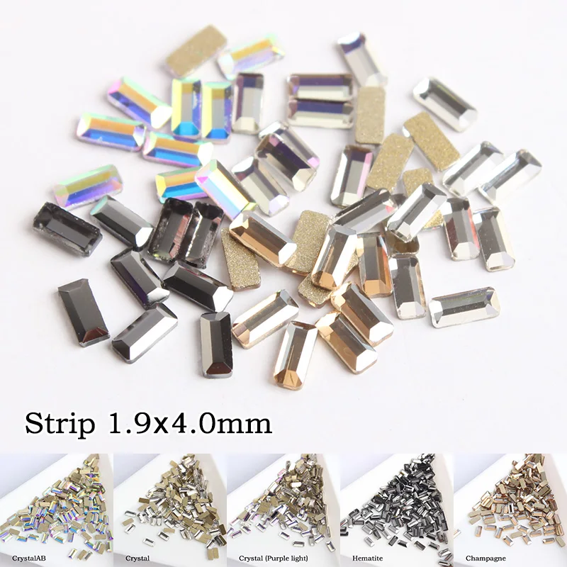 New Sale 3D Long Strip Nail Art Rhinestone Flatback Glass 1.9x4MM/2.5x5MM For DIY Nail Decoration