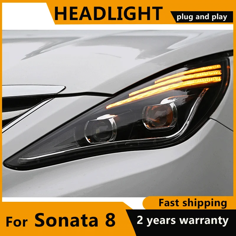 

Фары для Hyundai Sonata 2011-2015 Hyundai Sonata 8 полноразмерные светодиодные фары Динамический указатель поворота светодиодный ные ДХО Биксеноновые линзы фары