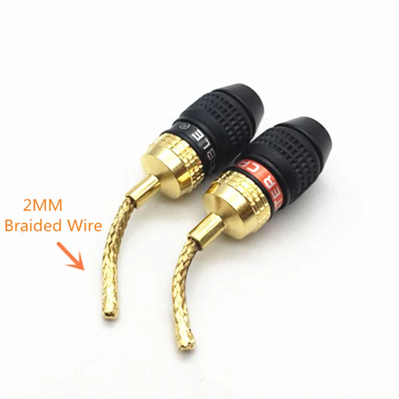 2 قطعة/الوحدة 2 مللي متر الوحش الأسلاك النحاسية مطلية بالذهب الموز التوصيل المتكلم سلك التوصيل مضفر سلك التوصيل موصل نوعية جيدة