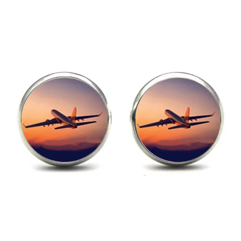 New Pilot Aviation Arrival sky Earring Traveler Gift Airplane Stud Earrings Stewardess Earrings Bronze Round Jewelry