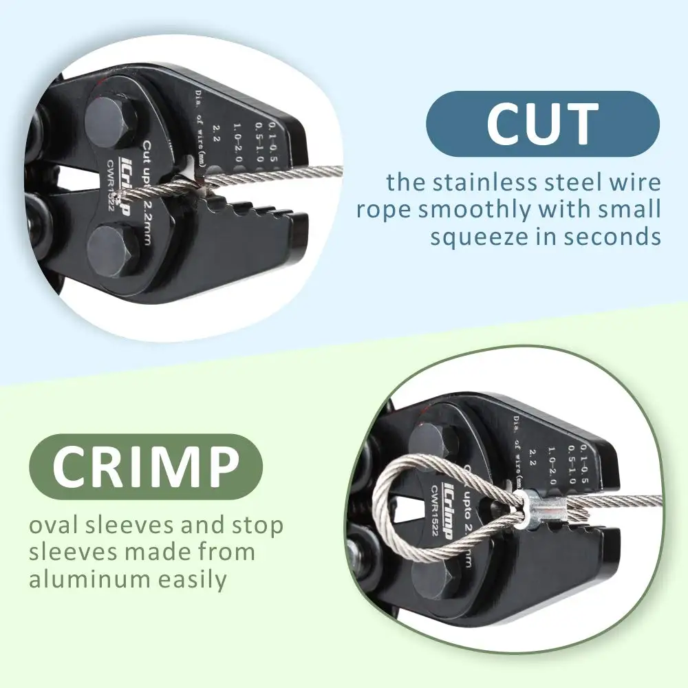 iCrimp CWR1522 150pcs Aluminum Sleeves mini crimping plier kit Wire Rope Tool Set for Cable Railing crimper tool cutting plier