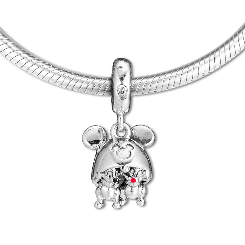 Charme d'oreille de souris Chip'n Dale en argent regardé pour femme, convient aux bracelets de salle perlés, bijoux féminins, perles de bricolage, printemps, jardin, mode