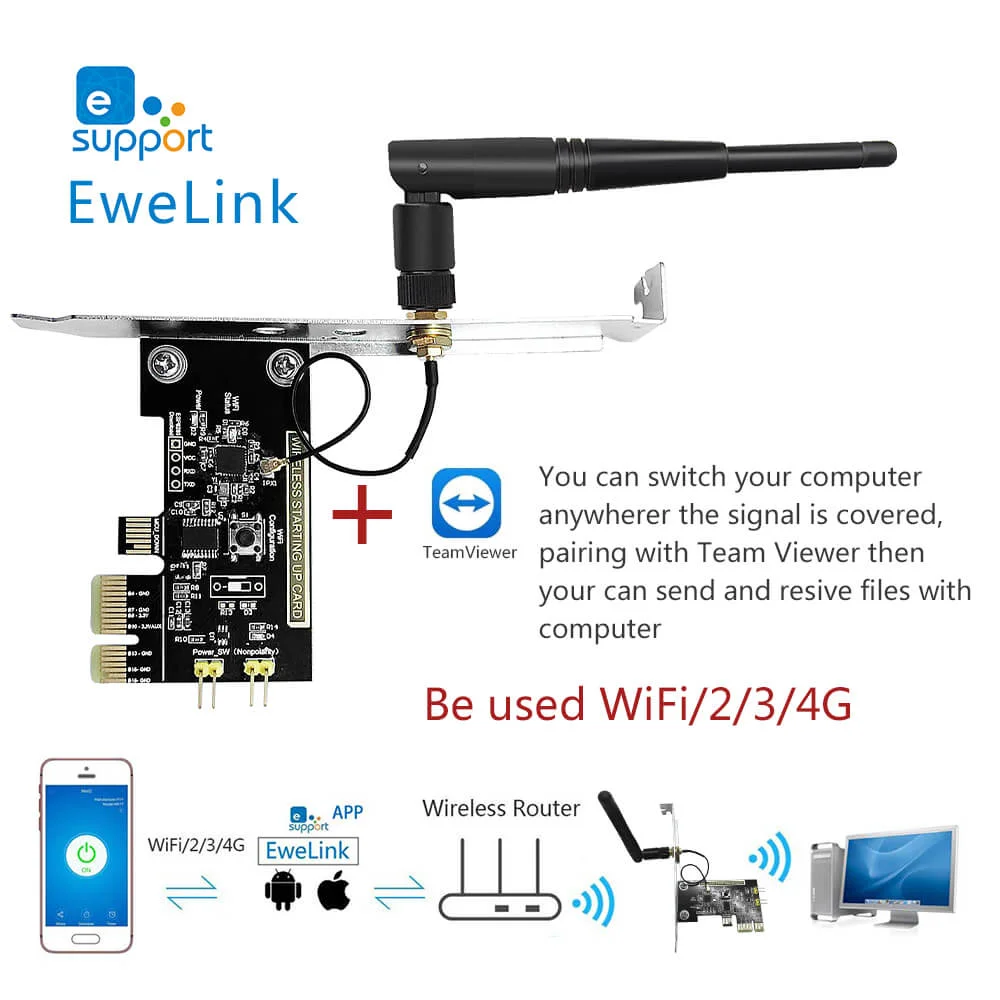 EweLink Mini PC Remote Control Turn On/OFF Switch Boot Card Relay Module Restart Switch for PCI-e Desktop