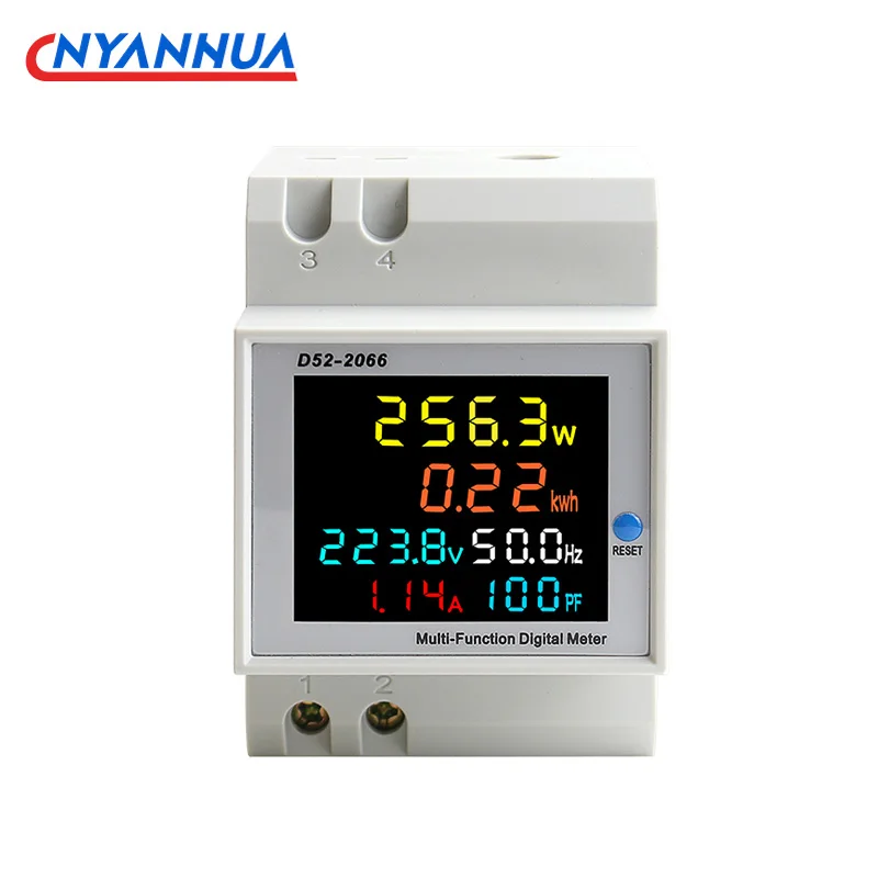 LCD-kleurenscherm Eenfasige huishoudelijke slimme wattuurmeter Geleiderailtype 220V Spanning Stroom Vermogen Frequentiefactormeter