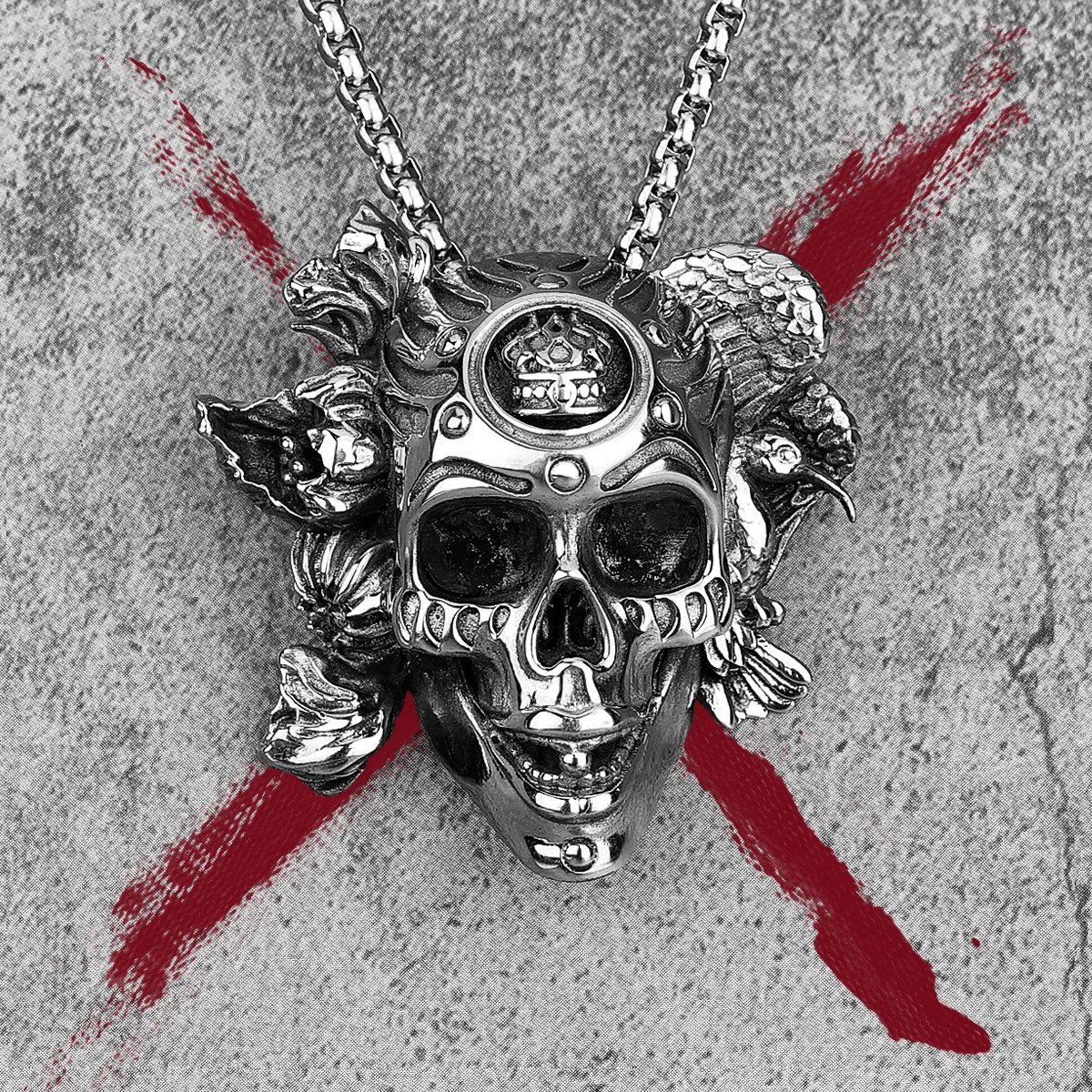 

Demon Clown Skull Stainless Steel Men Necklaces Pendants Chain Gothic Punk for Boyfriend Male Jewelry Creativity Gift Wholesale