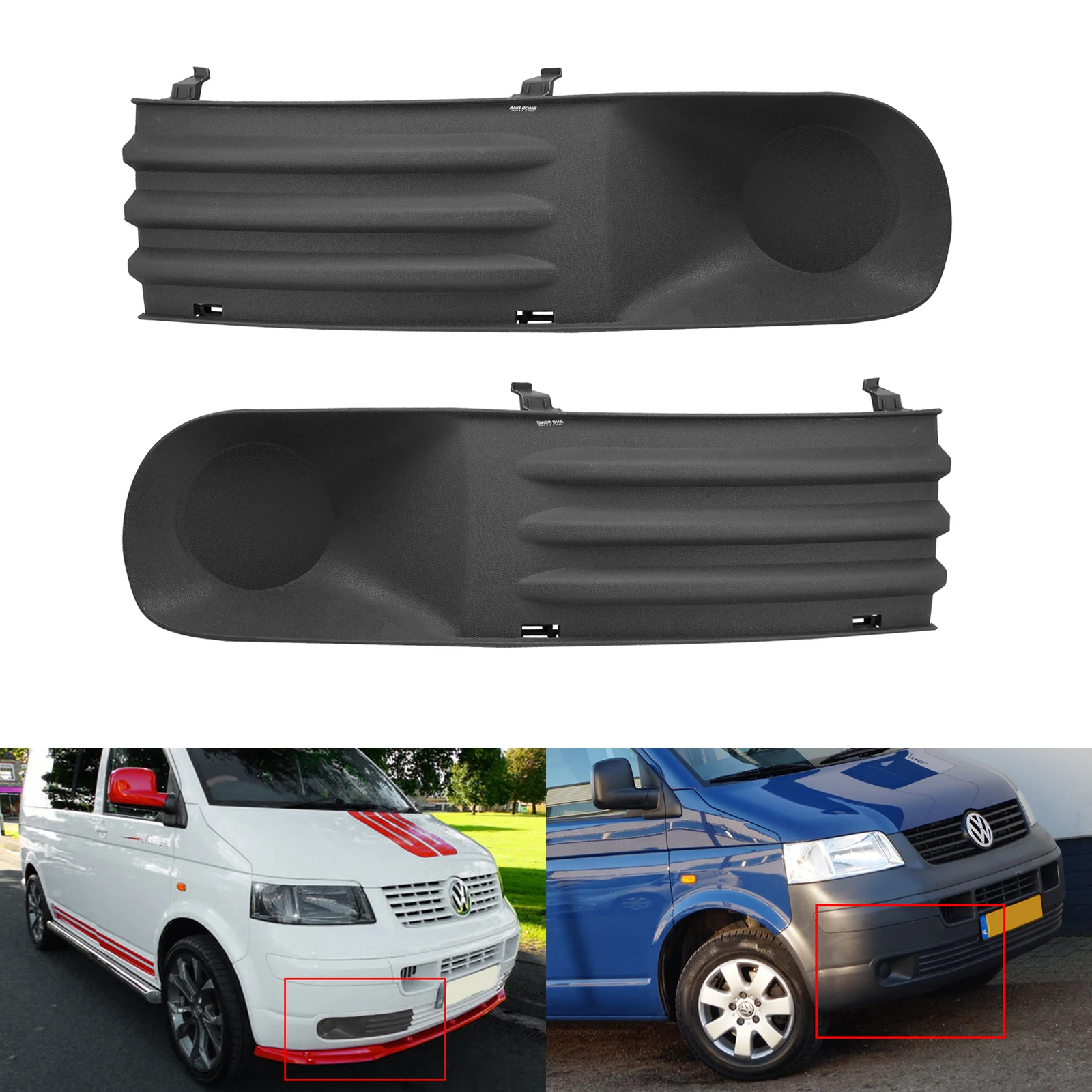 ANGRONG Front Bumper Fog Light Cover Surround Grill Left & Right For VW T5 Transporter 03-09