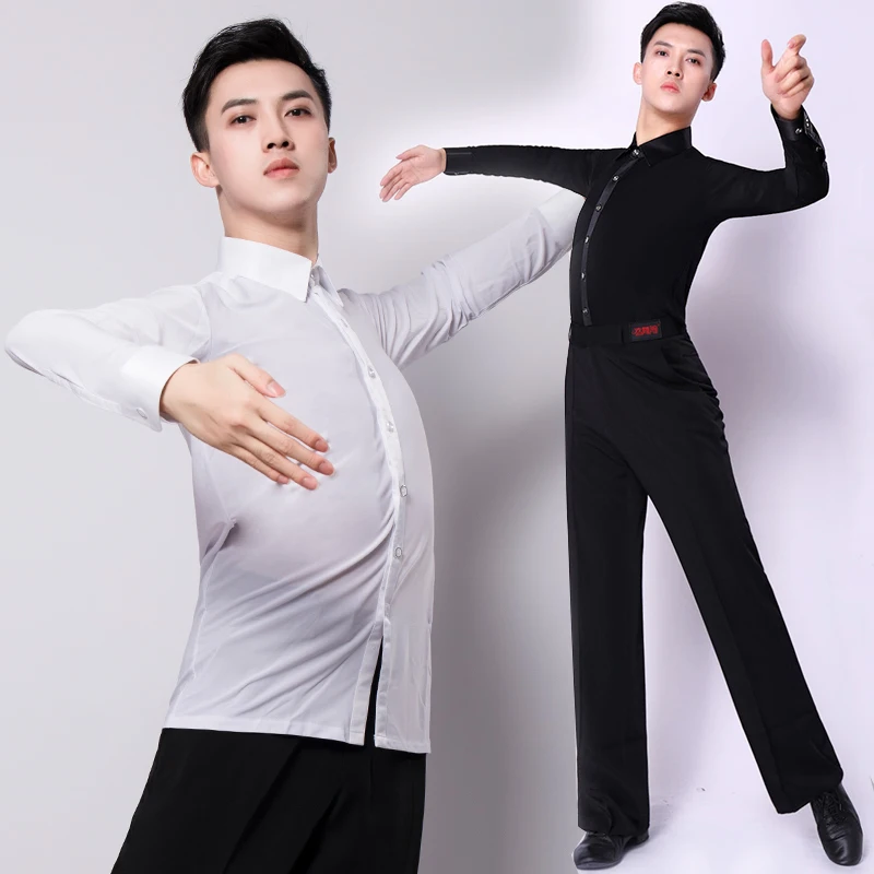 

H2612 Men Dance Clothes Male Latin National Standard Modern Dance Top Adult Professional Performance Practice Shirt Costumes