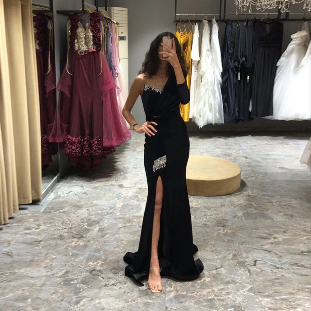 

Angelsbridep Robes De Soirée One Shoulder Side Slit Prom Dresses Saudi Evening Gowns Satin Formal Party Dress Vestidos De Noche