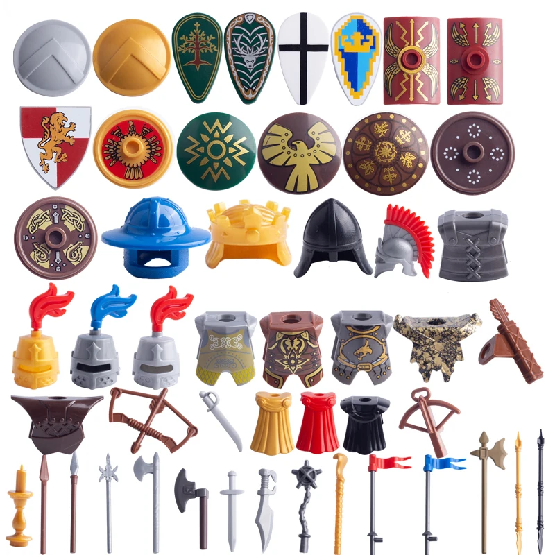 MOC Medieval Knight Figures Weapons Building Block Soldiers Shield Helmets Armor Horse Sheep Mount Accessories Bricks Toys C274