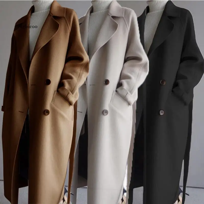 

Autumn Winter Long Coat Women Casual Double Breasted Double-Faced Woolen Blazers Jacket Female Elegant Oversize Outwear