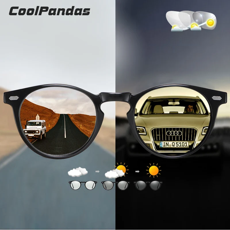 CoolPandas Occhiali da sole fotocromatici unisex Polarizzati Uomo Donna Occhiali da guida TR90 Piccola lente rotonda Antiriflesso lunette de soleil