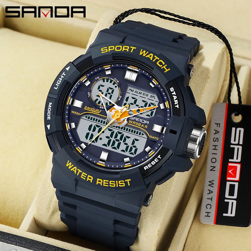 SANDA Waterproof Sports Watch Men\'s Clock LED Digital Quartz Watch Top Brand Luxury Men G style Luminous Watch Relogio Masculino