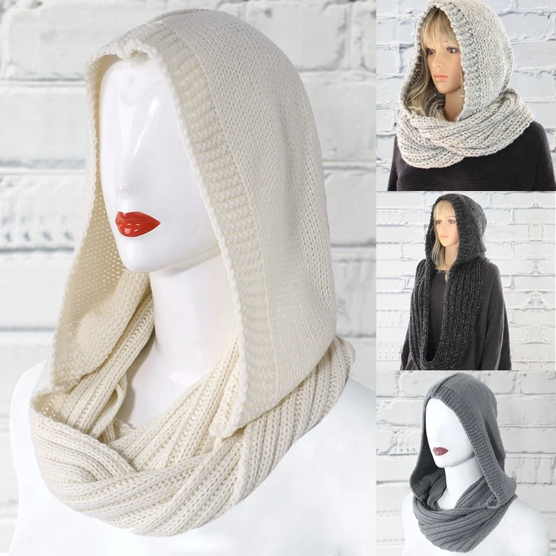 Winter Women Thick Cable Knit Ribbed for Infinity Circle Loop Scarf Slouchy Loose beanies Hat Windproof Skull Cap Shawl DXAA