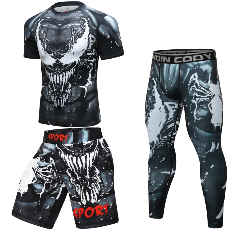 MMA BJJ Rashguard Boxing Sets Mens Fitness Training Compression Sport Suit Muay Thai Jiu Jitsu Quick Dry Gym Clothing Tracksuits