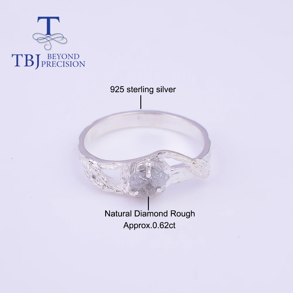 TBJ natural 0.62ct  Diamond Rough Ring real africa diamond  925 sterling silver fine jewelry for women tree leaves design