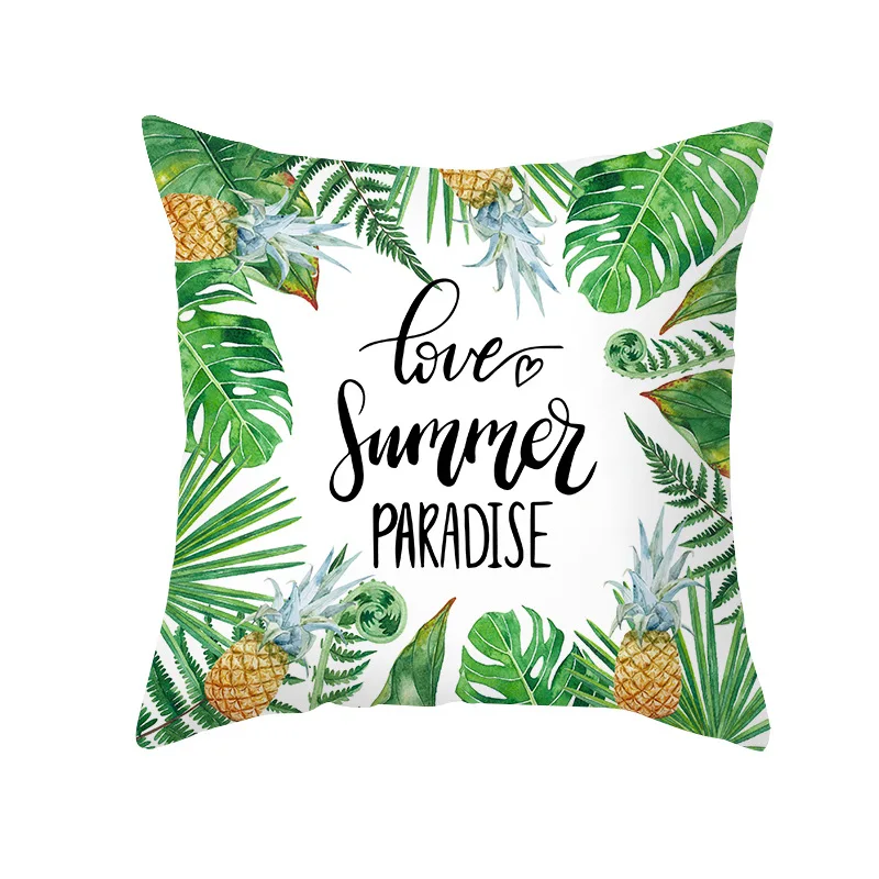 Funda de cojín de la serie de jungla Tropical de verano, cubierta de almohadas con estampado de hojas tropicales, flores y pájaros, nórdica, para sofá