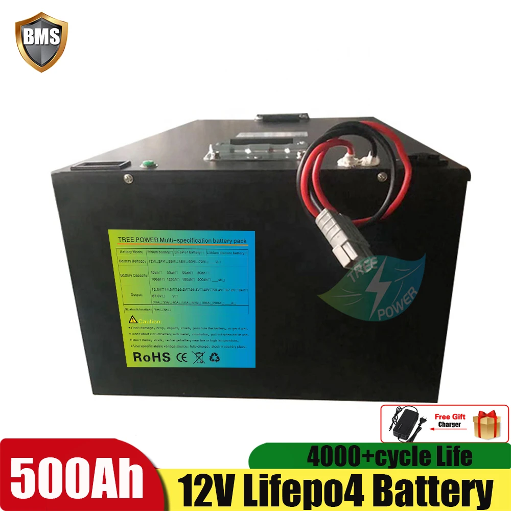 

12V 500Ah 600Ah Lifepo4 Lithium Battery Built-in BMS Large Capacity For Solar Energy Storage Motor Homes +20A Charger