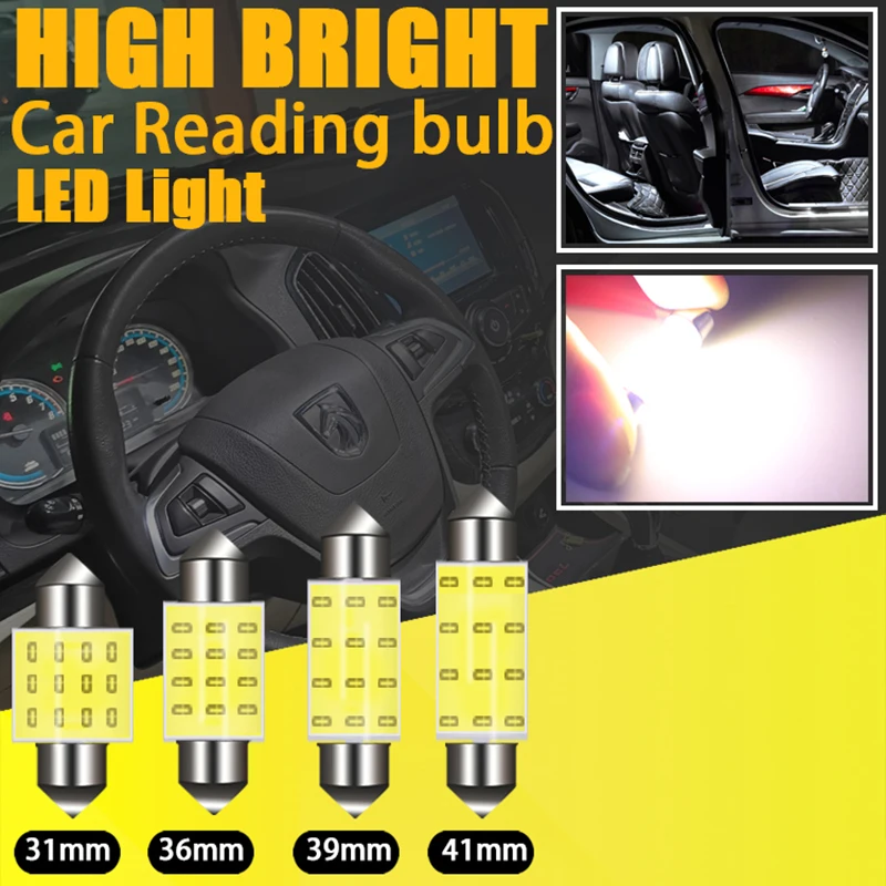 

1pcs Car C10W C5W COB Reading LED Signal Light Festoon 31mm 36mm 39mm 41 42mm White Trunk Bulbs License Plate Interior Dome Lamp