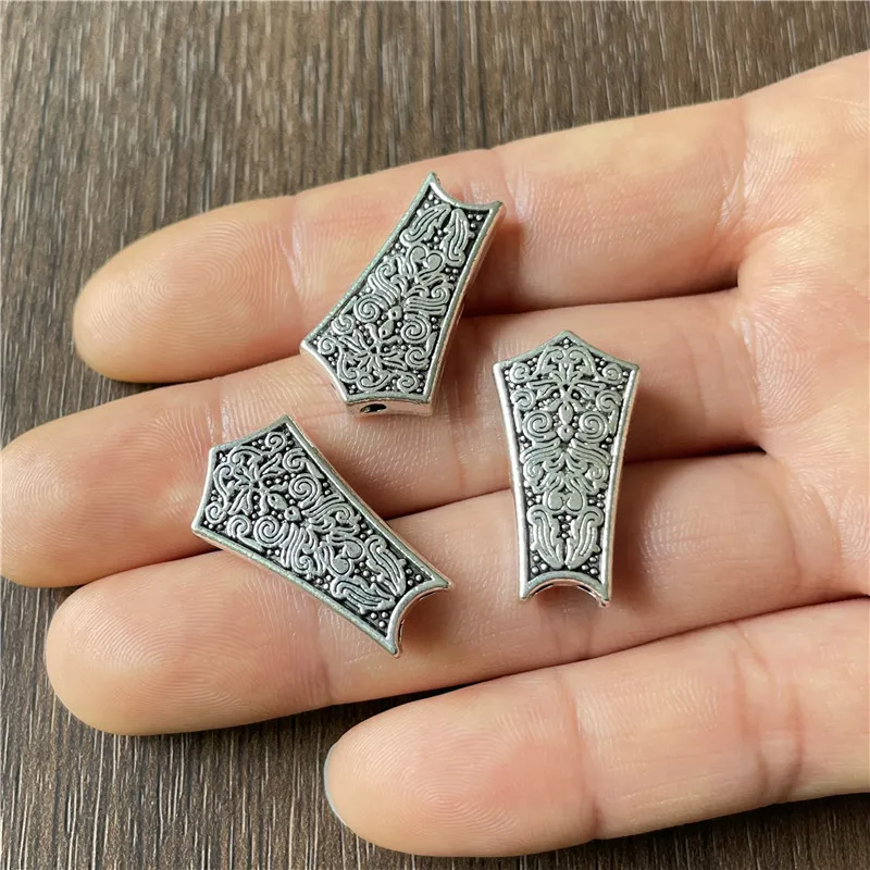 5pcs Charm Double Hole Carved Antique Silver Shield Shape Connector For Jewelry Making DIY Handmade Rosary Necklace Accessories