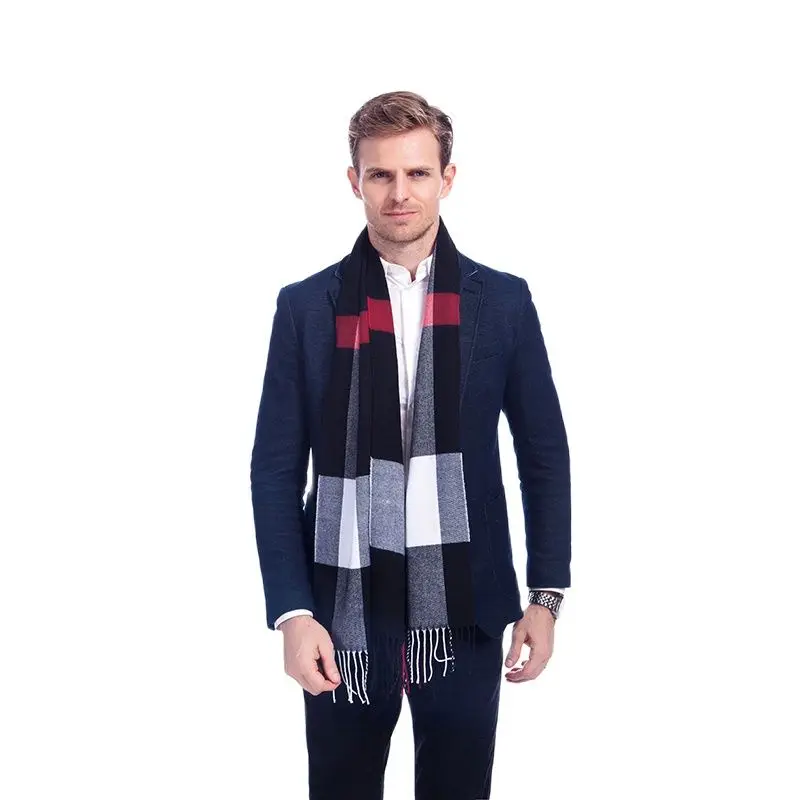 

[Simpcise] Black Color Men's Cashmere Feel Winter Plaid Scarf Soft Thick Warm Man Business style Wraps Foulard A3A17741