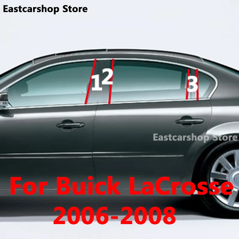 For Buick LaCrosse 2006 2007 2008 Car Middle Column PC Window Trims Decoration B C Pillar Black Strip Sticker Cover Accessories