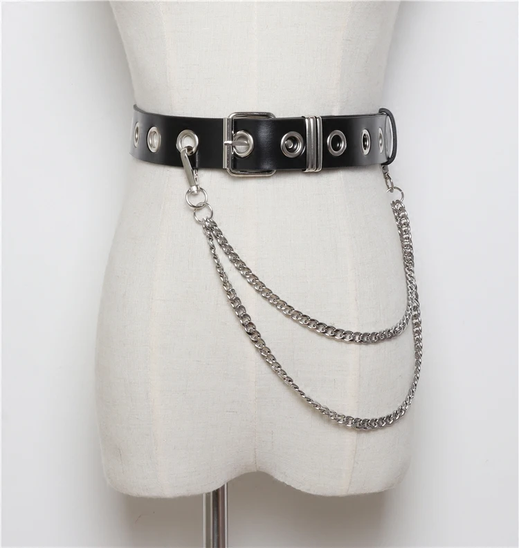

Fashion Punk Rock Small Harajuku waist Belts Leather Silver Punk Harness Waist Metal tassel KeyChain Punk Women Belt 04