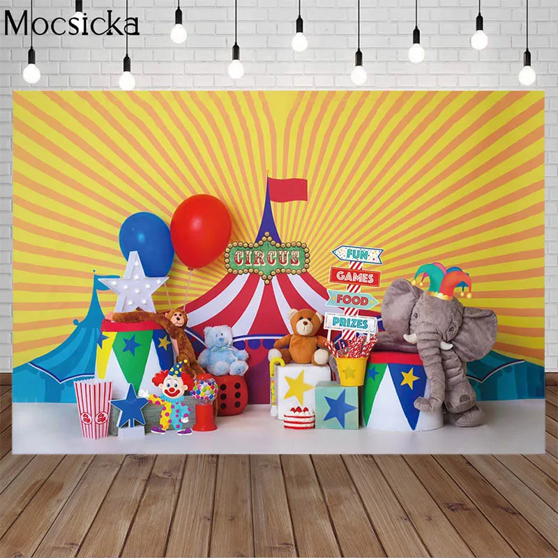 

Mocsicka Birthday Party Circus Theme Clown Play Show Background Baby Child Cake Smash Photography Backdrops For Photo Studio