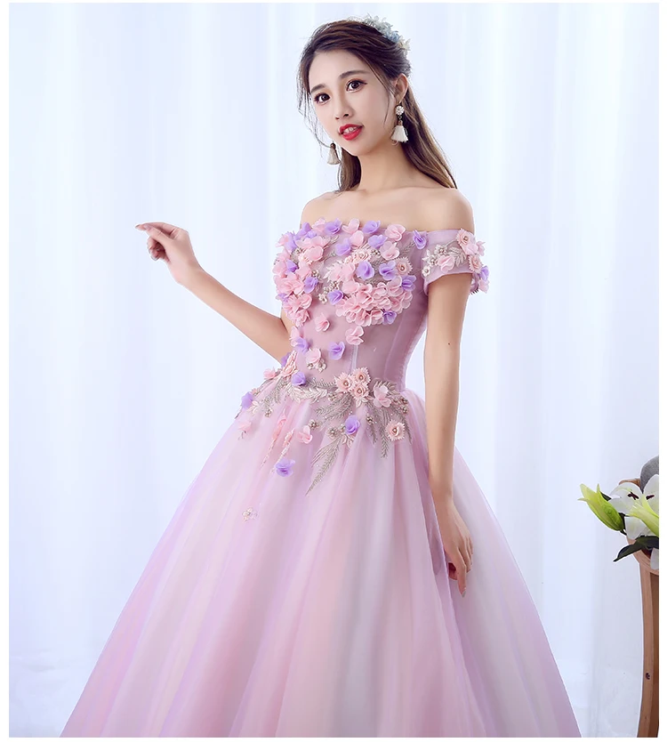 Gaun Quinceanera Gaun Pesta Formal Leher Perahu Elegan Gryffon Baru 2021 Gaun Pesta Formal Motif Bunga Manis Vestido De Quincenera