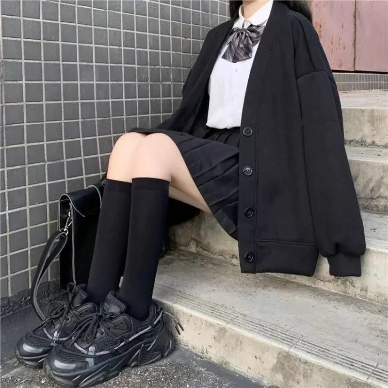 Solid Jackets Women Button Casual Loose Japan Preppy Style Single Breasted Sweet Kawaii Harajuku Outwear Ins All-match Autumn