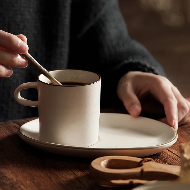 Ceramic Tea Cups with Saucers, Japanese-style Breakfast Cup, Creative Coffee Mugs, Bread Plate, Retro, Old Style