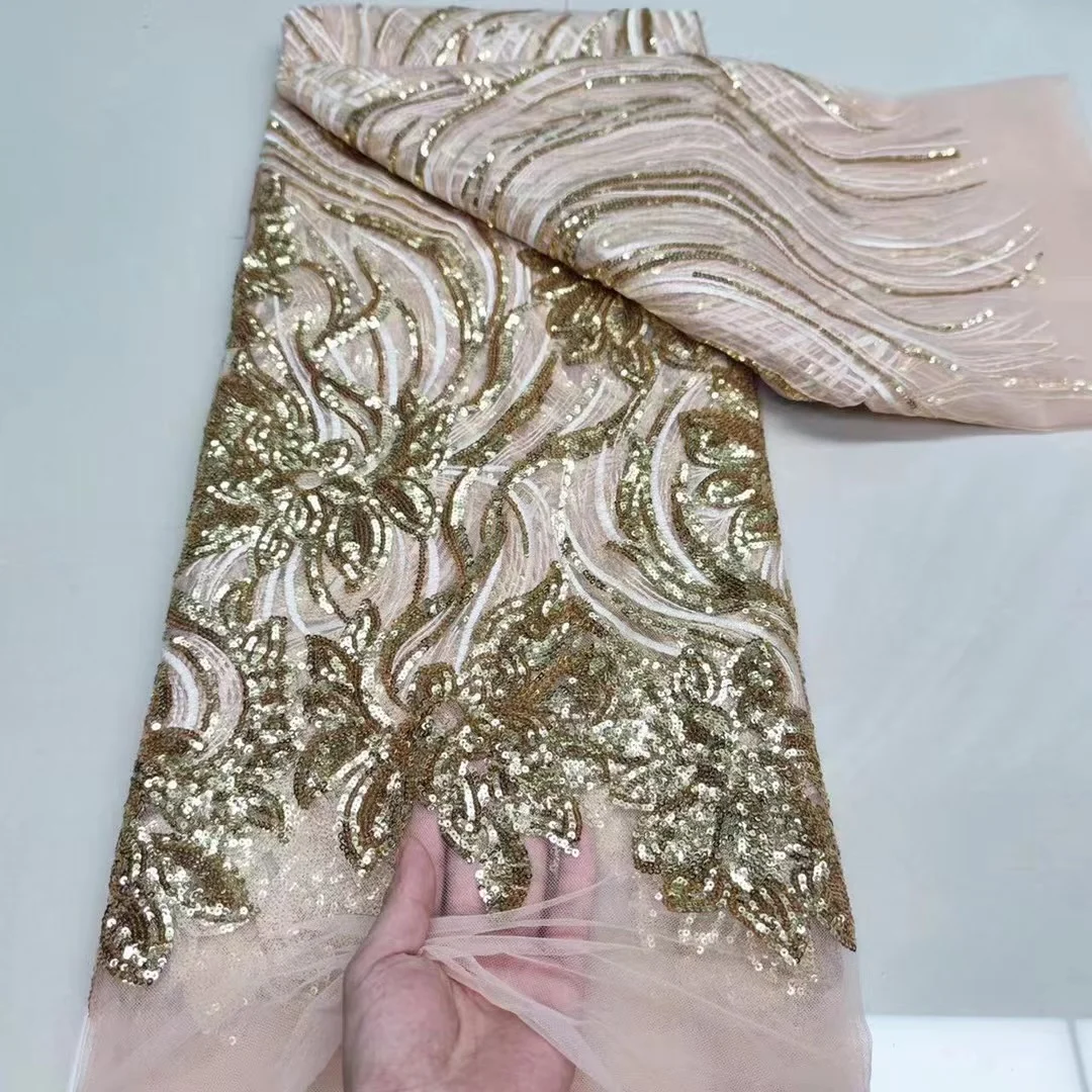 

10 colors (5yards/pc) Gold African sequins net lace embroidered French lace fabric Latest shining tulle lace for party FYY057