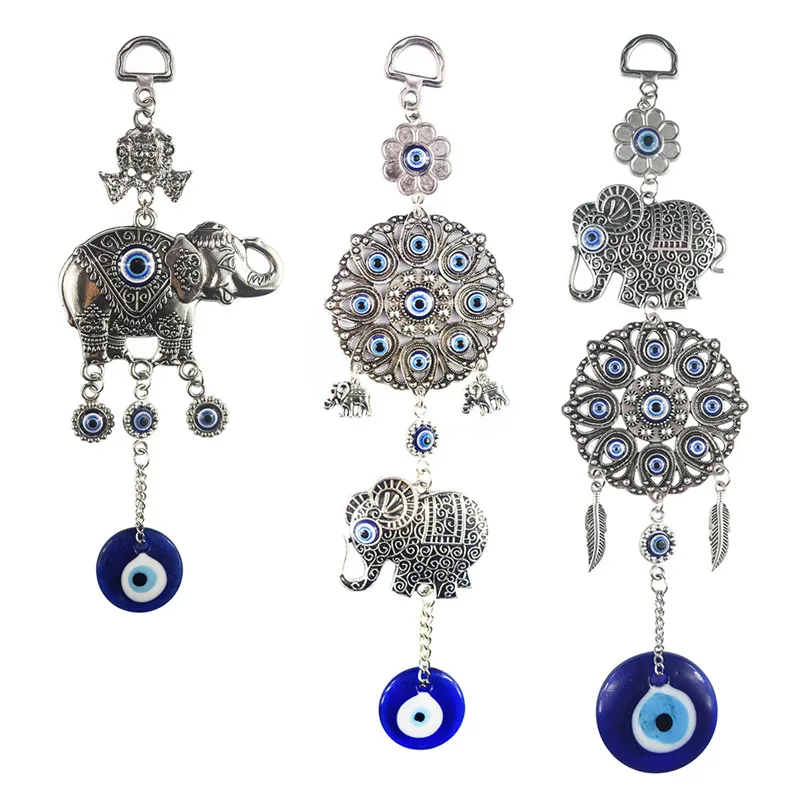 BRISTLEGRASS Turkish Blue Evil Eye Flower Elephant Wall Hanging Pendants Pendulum Amulets Lucky Charms Blessing Protection Decor