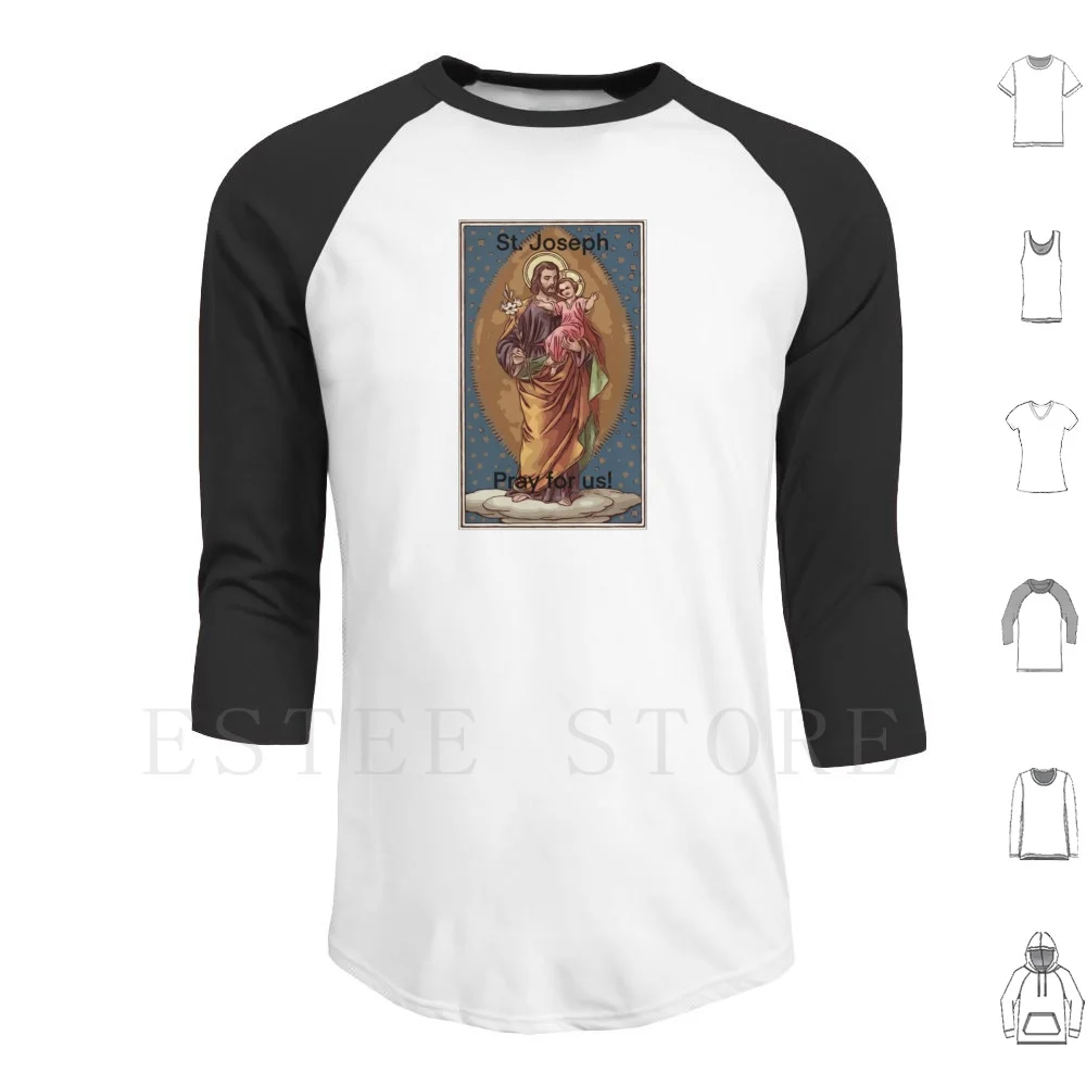 ¡Santa José, rezar por nosotros! Sudaderas con capucha de manga larga San José Saint Católico Jesús Bebé Jesús