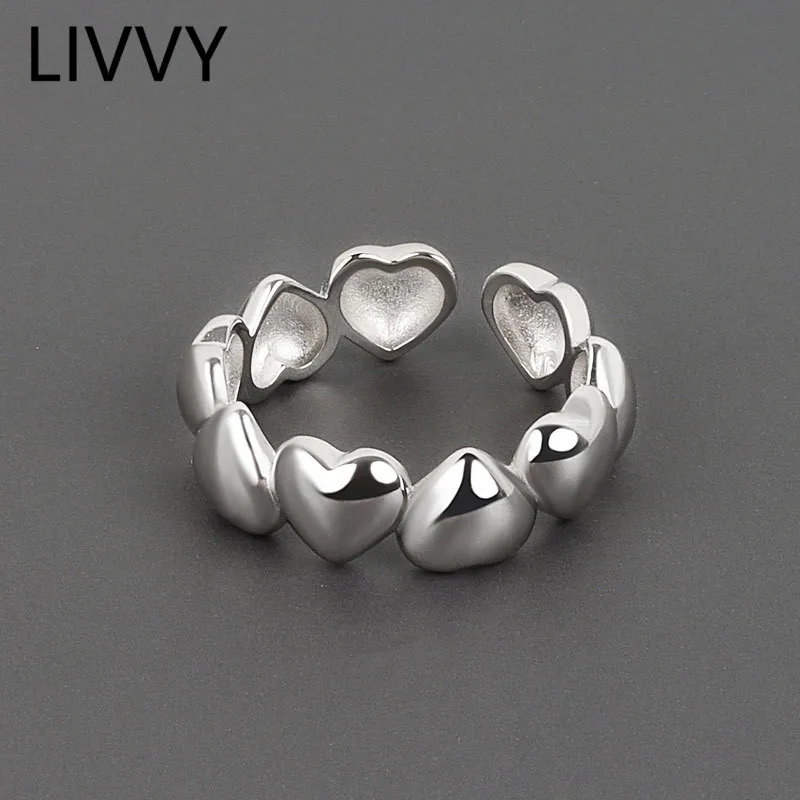 VY سلور کلر LOVE Heart Link Opening Adjustable Rings For Women New Trends Creative Party Jewelry Gifts
