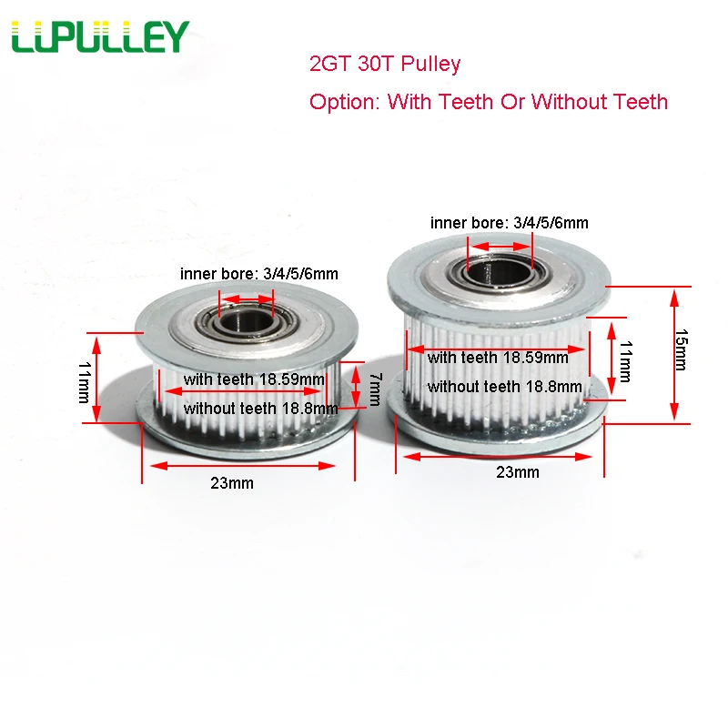 2GT 30T Idler Timing Pulley GT2 30T 3D Printer Parts 2GT 30Teeth With 3/4/5/6mm Inner Bore Without Teeth Aluminum Alloy Pulley