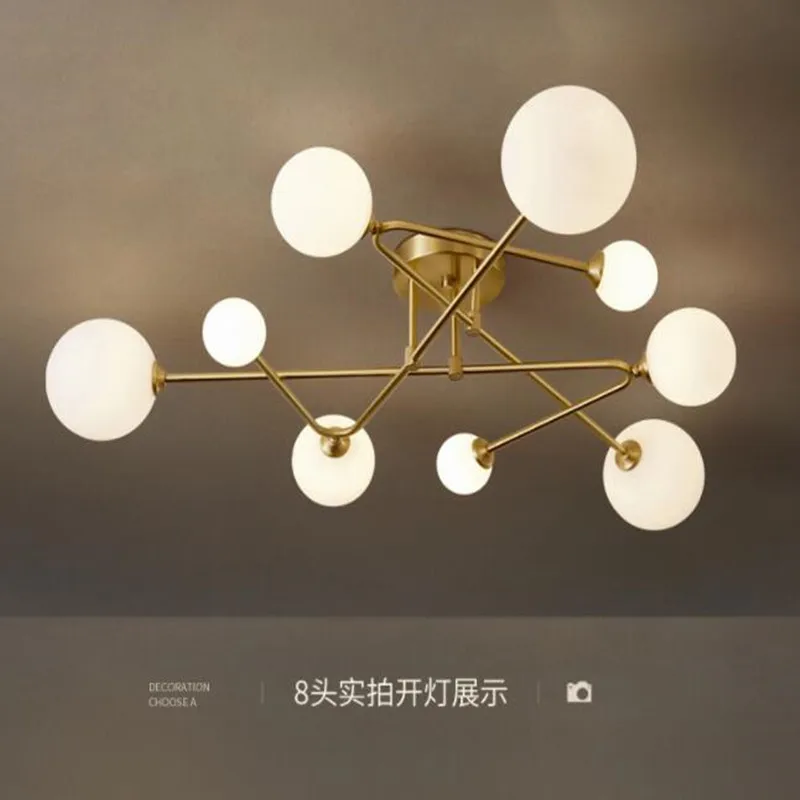 

Modern Golden Copper Led Chandelier for Living Room Bedroom Nordic Luxury Glass Ball Ceiling Hanging Lamp Indoor Decor Lighting