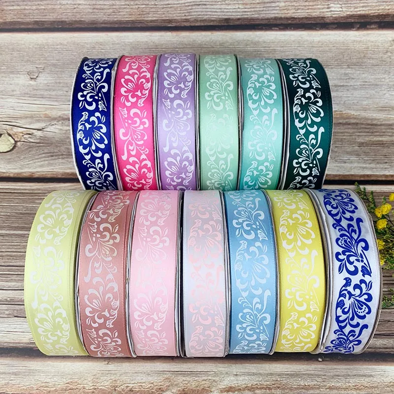 5 Yards 25mm Flower Printed Satin Ribbon For DIY Hair Bow Christmas Party Wedding Decoration Gift Packing Ribbons For Crafts