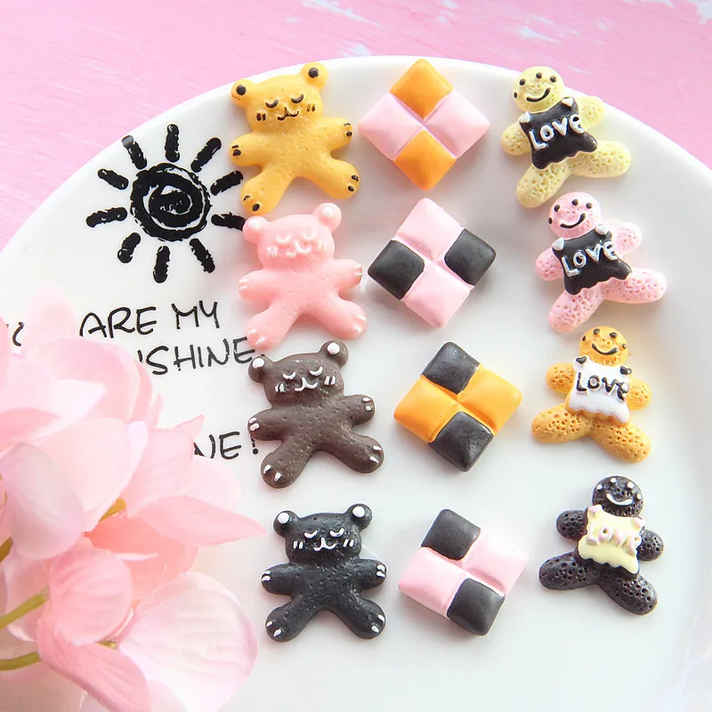 Simulation Resin Cookies Flatback Kawaii Bear LOVE Gingerbreak Man Biscuits DIY Scrapbooking For Phone Case Dollhouse Accessorie