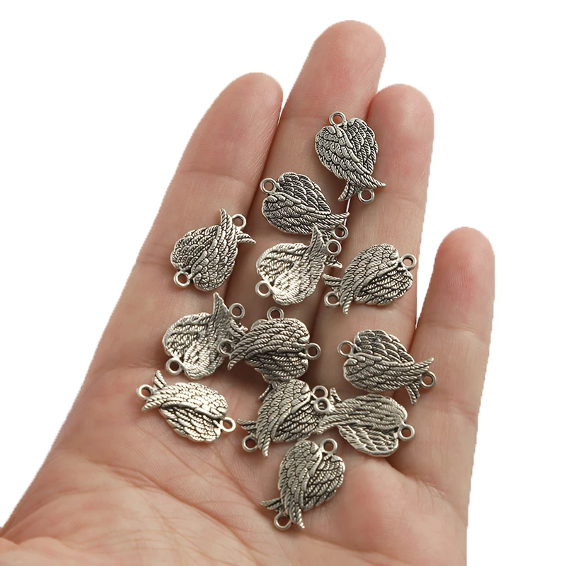 20pcs Alloy Feather Wings Charms Connector For Handmade Bracelet NecklaceJewelry Making Findings 11x18mm DIY Jewelry Making