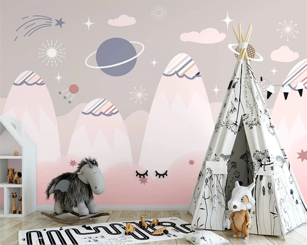 

Beibehang индивидуальные современные детские скандинавские ручная роспись космическая долина детская комната фон обои обои домашний декор