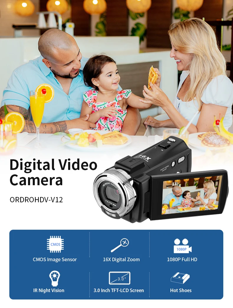 

HDV-V12 Digital Camera mini video camera 1080P video recorder 16X digital zoom 20M photo bulit-in Microphone