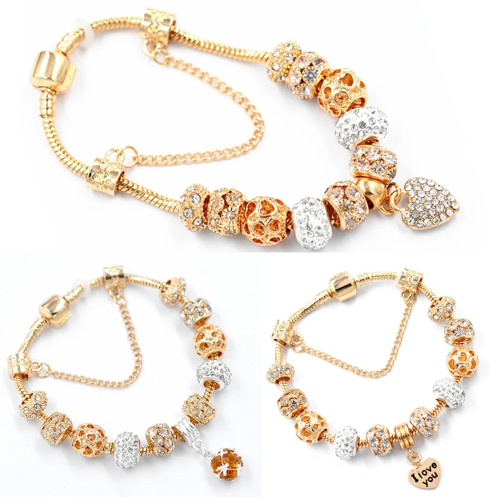 

Dropshipping Vintage Silver Color Charms Bracelets for Women DIY Crystal Beads Fine Bracelets Women Pulseira Jewelry Gift foGirl