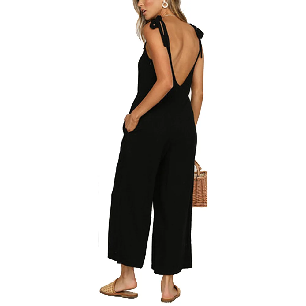 Women Rompers 2020 Summer new Ladies Casual Clothes Loose Linen Cotton Jumpsuit Sleeveless Backless Playsuit Trousers Overalls