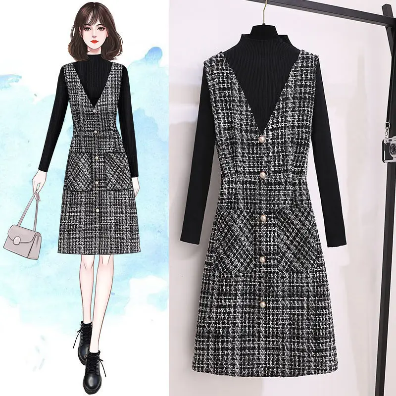 Spring Autumn Women Dresses 2024 New Plaid Sleeveless Vest Dress Slim Elegant Ladies Office Mid Long Dress Vestidos Clothing