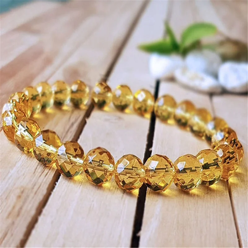 8mm Natural Yellow Citrine Handmade Mala Bracelet Yoga Meditation Sutra Chakas Cuff Pray Prayer Men