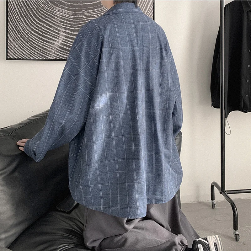 Oversize Plaid Long Sleeve Shirts Men Preppy Trendy All-match Causal Retro Chic Outerwear Male Classic Basic Daily Korean Camisa