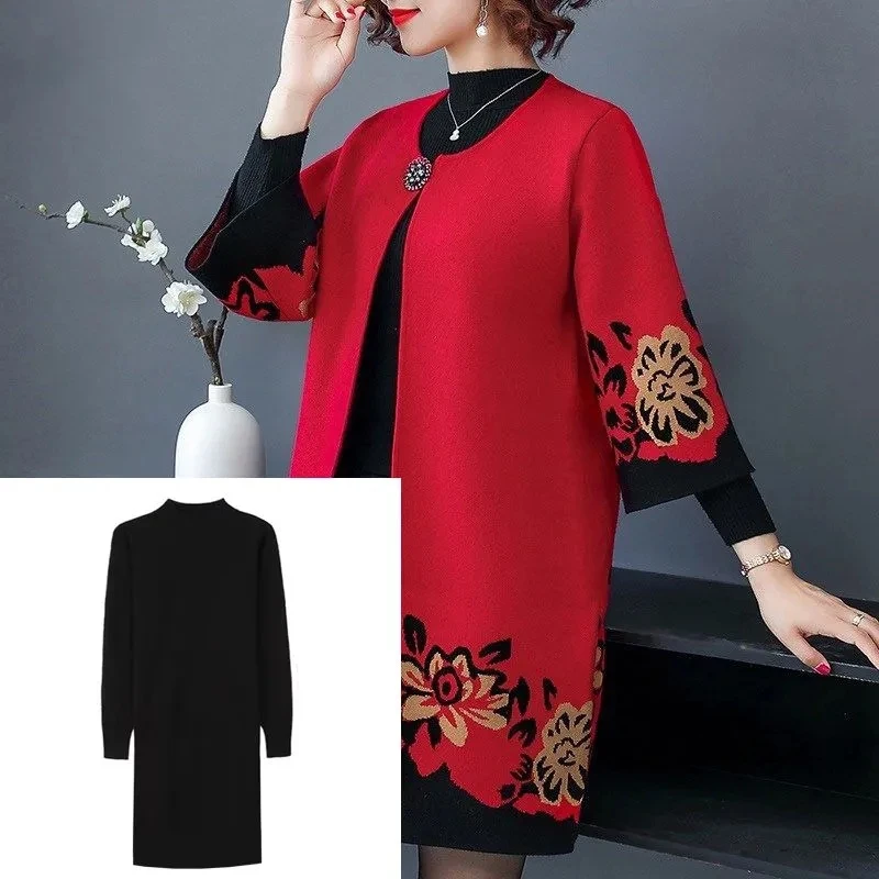 Middle-Aged Spring Knitted Sweater Cardigan Jacket 2021 New Foreign Style Wild Noble Blouse Middle-Aged And Elderly Suit Women D