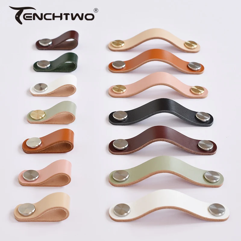 Nordic style Kitchen Furniture Handles Cabinet Pulls Closet Cupboard Wardrobe Door Knobs Thickening Leather Drawer Handle Silver