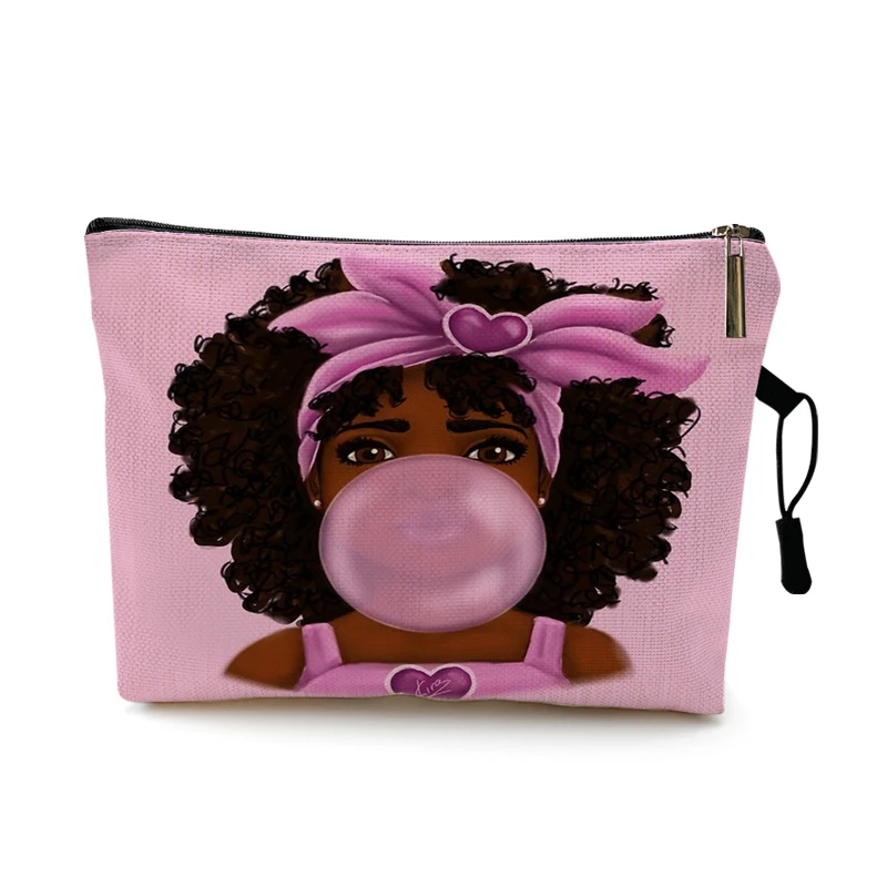 Sexy Cool Afro Queen Girl Cosmetic Bags Organizer Coin Purse Ladies Storage Bags Makeup Bag Women Leisure Travel Beach Pouch