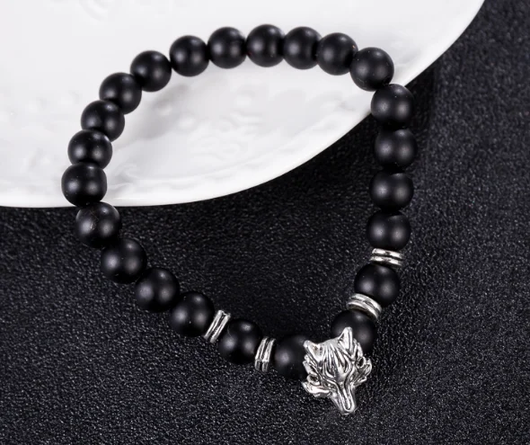 wolf 8mm Punk multicolor Agate beads Chakra Reiki Buddha Yoga Bracelet elastic adjustable Volcanic Stone Bangles rtg42